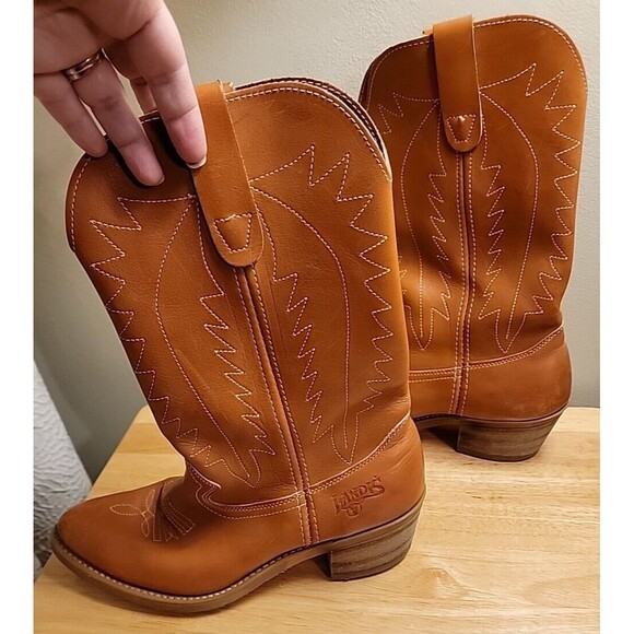 Landis Cowboy Western Leather Boots Vintage Brown Tan Mens Size 9 Balance Man - Picture 5 of 16